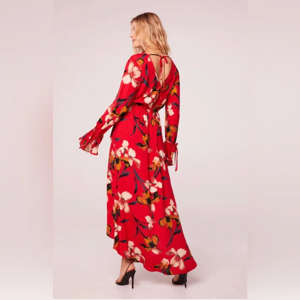 Band of the Free POLLY RED FLORAL WRAP MAXI DRESS NWT - Picture 3 of 12